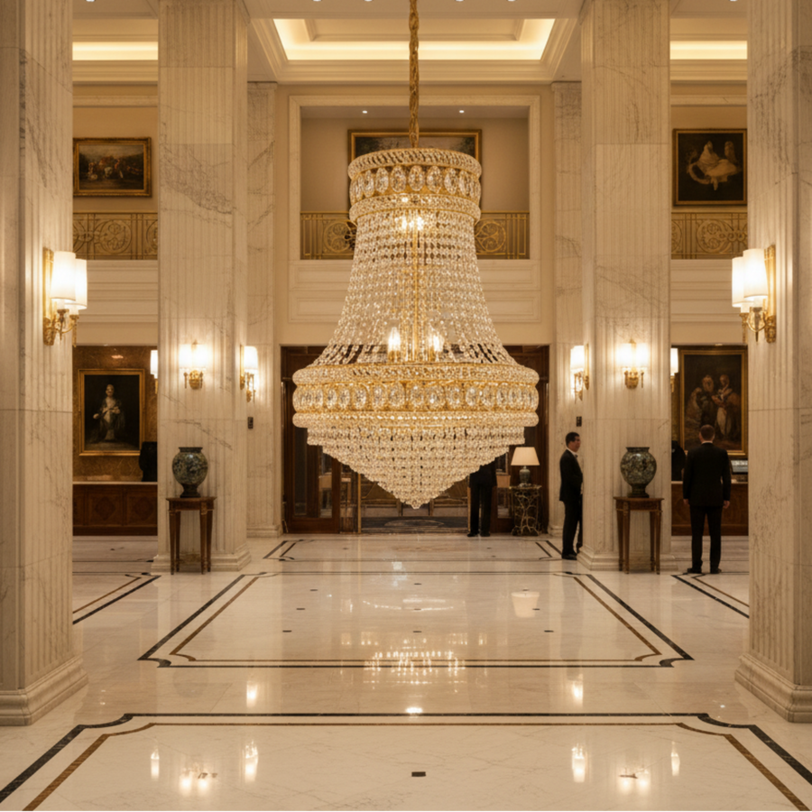 Crystal Chandelier EMPIRE Eleganza 10xE14, D50 cm, Χρυσό, Ρυθμιζόμενο Ύψος, Metal and Crystal Crystal Chandeliers Προεπιλεγμένος τίτλος Alessandro Design