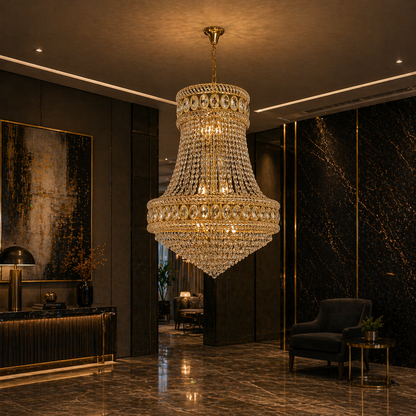 Crystal Chandelier EMPIRE Eleganza 10xE14, D50 cm, Χρυσό, Ρυθμιζόμενο Ύψος, Metal and Crystal Crystal Chandeliers Προεπιλεγμένος τίτλος Alessandro Design