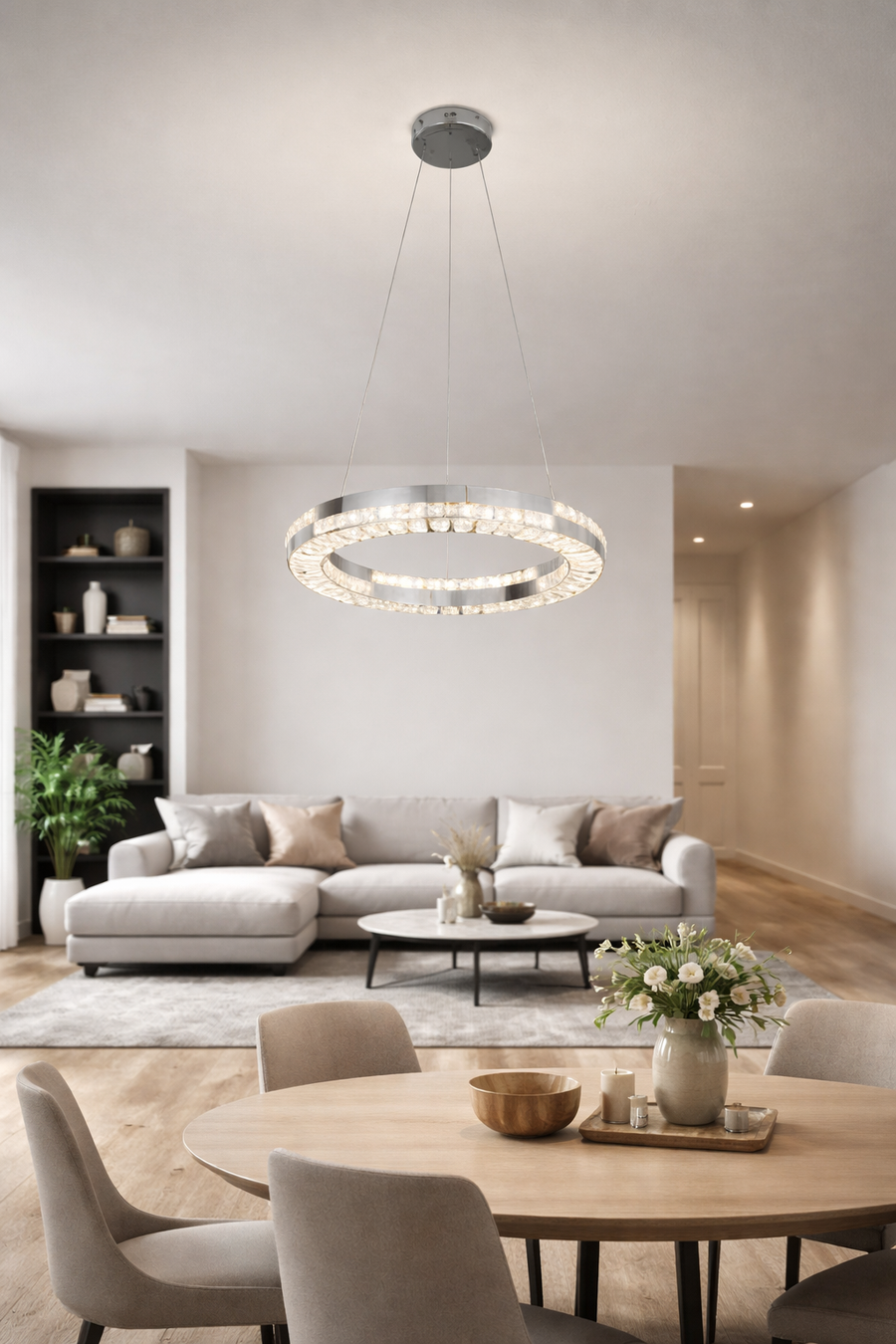 Πολυέλαιος LED με Τηλεχειριστήριο, 60W, POLAR, Διάμετρος 50 cm, Ύψος 120 cm, Κρύο/Ουδέτερο/Ζεστό φως, Ρυθμιζόμενο, Ασημί, Κρύσταλλο, Μεταλλικός πολυέλαιος LED με τηλεχειριστήριο Προεπιλεγμένος τίτλος Alessandro Design
