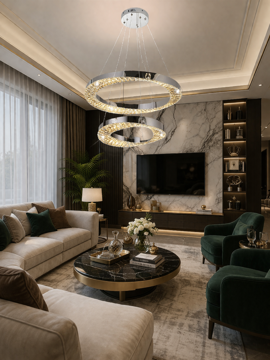 Πολυέλαιος LED με Τηλεχειριστήριο, 196W, HALO Magno, Διάμετρος 40+60 cm, Ύψος 120 cm, IP20, Κρύο/Ουδέτερο/Θερμό φως, Ρυθμιζόμενο, Χρώμιο, Κρύσταλλο, Μεταλλικός πολυέλαιος LED με τηλεχειριστήριο Προεπιλεγμένος τίτλος Alessandro Design