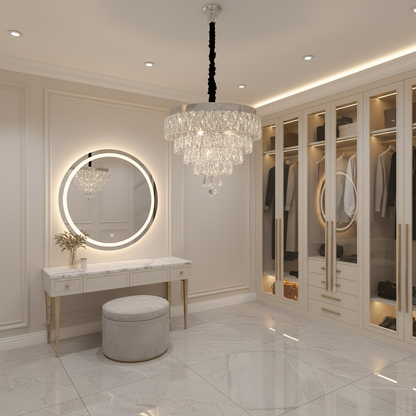 Πολυέλαιος RIGO Cristal LED με τηλεχειριστήριο Petito Διάμετρος 30cm, γυαλιστερό χρώμιο, ρυθμιζόμενο ύψος, μέταλλο και κρύσταλλο