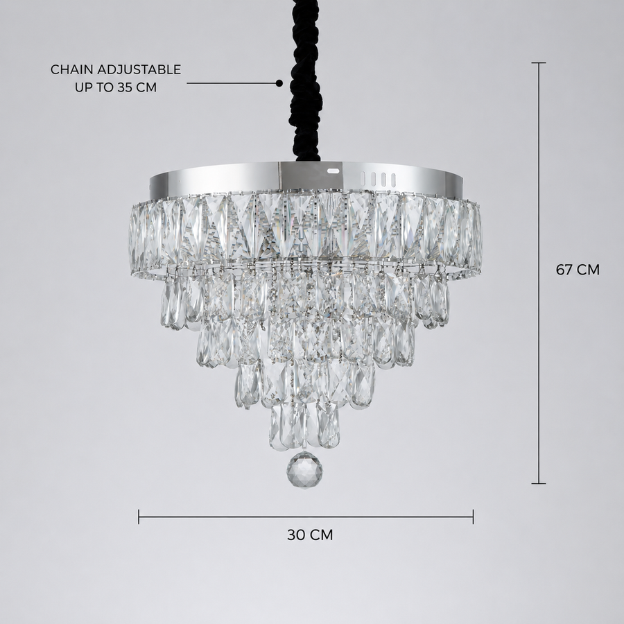 Πολυέλαιος RIGO Cristal LED με τηλεχειριστήριο Petito Διάμετρος 30cm, γυαλιστερό χρώμιο, ρυθμιζόμενο ύψος, μέταλλο και κρύσταλλο