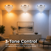 Πολυέλαιος RIGO Cristal LED με τηλεχειριστήριο Petito Διάμετρος 30cm, γυαλιστερό χρώμιο, ρυθμιζόμενο ύψος, μέταλλο και κρύσταλλο