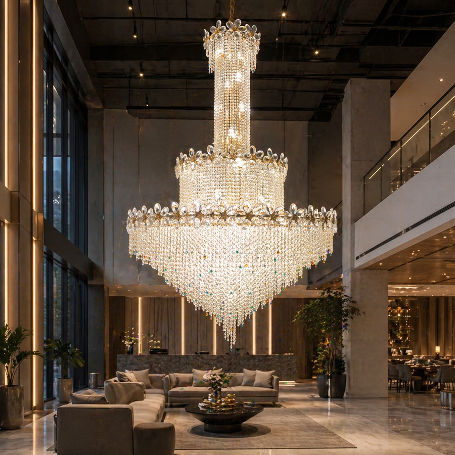 Crystal Candelabra BLOSSOM Supremo 48xE14, Χρυσό, Διάμετρος 150cm, Ρυθμιζόμενο ύψος Crystal Candelabra Προεπιλεγμένος τίτλος Alessandro Design