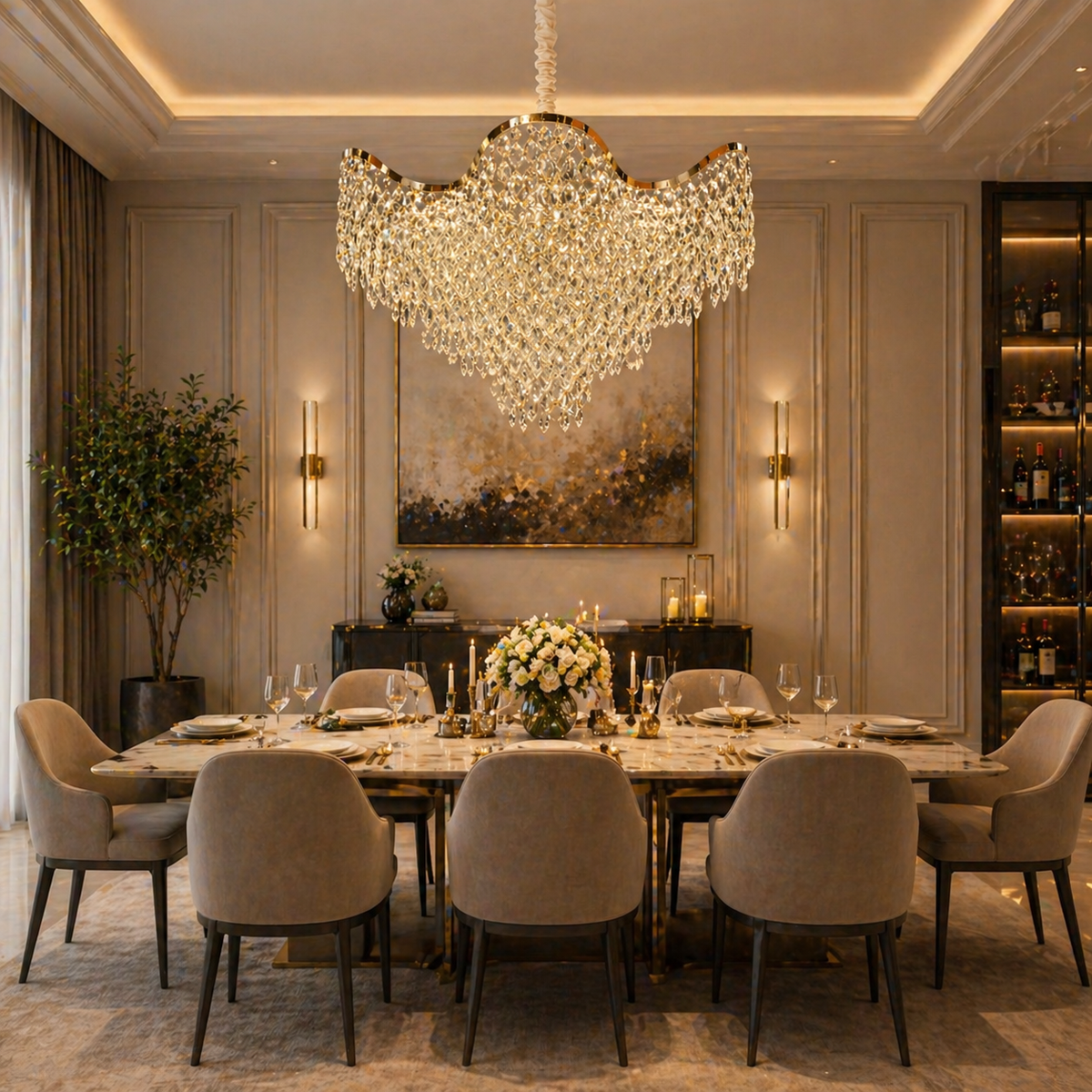 Crystal Chandelier VELOURA Eleganza 9xE14, D50 cm, Χρυσό, Ρυθμιζόμενο ύψος, Μεταλλικοί και Κρυστάλλινοι Πολυέλαιοι Προεπιλεγμένος Τίτλος Alessandro Design
