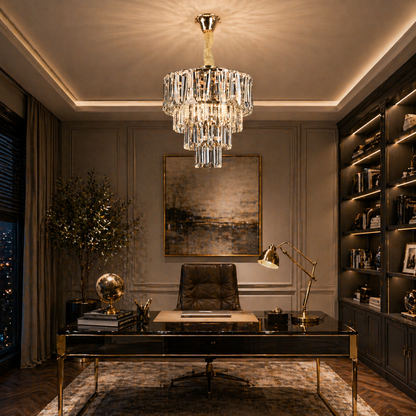 Crystal Candelabra VALMONT Petito 3xE14, D30 cm, Χρυσό, Ρυθμιζόμενο ύψος, Metal and Crystal Crystal Candelabra Προεπιλεγμένος τίτλος Alessandro Design