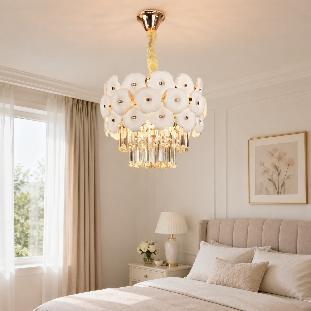 Crystal Chandelier PETAL Petito 3xE14, D30 cm, Gold, Ρυθμιζόμενο Ύψος, Metal and Crystal Crystal Chandeliers Προεπιλεγμένος τίτλος Alessandro Design