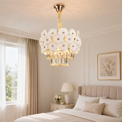 Crystal Chandelier PETAL Petito 3xE14, D30 cm, Gold, Ρυθμιζόμενο Ύψος, Metal and Crystal Crystal Chandeliers Προεπιλεγμένος τίτλος Alessandro Design