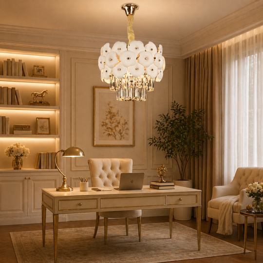 Crystal Chandelier PETAL Petito 3xE14, D30 cm, Gold, Ρυθμιζόμενο Ύψος, Metal and Crystal Crystal Chandeliers Προεπιλεγμένος τίτλος Alessandro Design