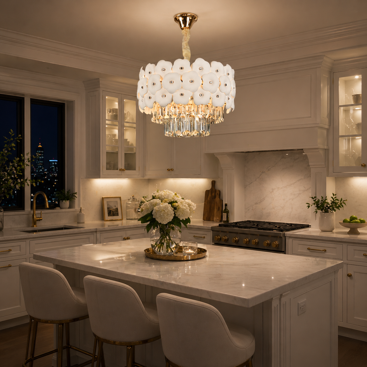 Crystal Chandelier PETAL Nobile 6xE14, D40 cm, Χρυσό, Ρυθμιζόμενο ύψος, Metal and Crystal Crystal Chandeliers Προεπιλεγμένος τίτλος Alessandro Design