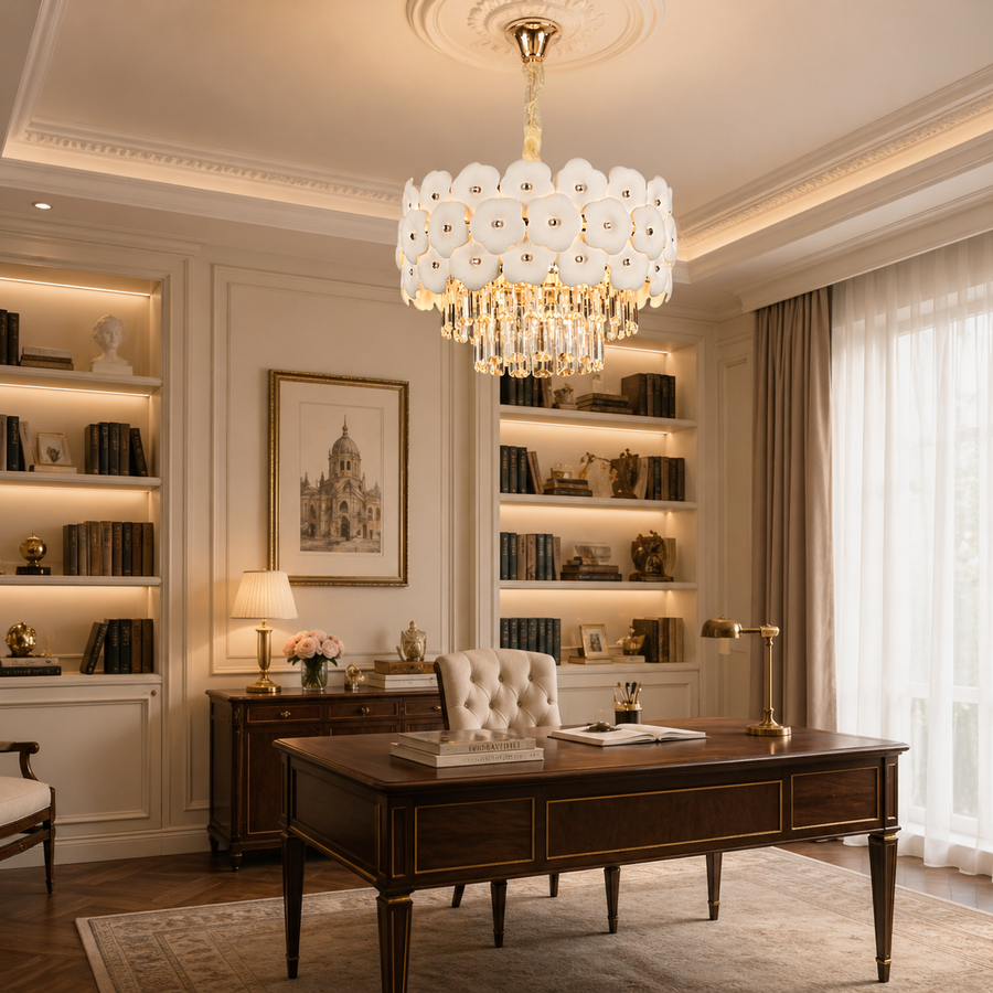Crystal Chandelier PETAL Nobile 6xE14, D40 cm, Χρυσό, Ρυθμιζόμενο ύψος, Metal and Crystal Crystal Chandeliers Προεπιλεγμένος τίτλος Alessandro Design