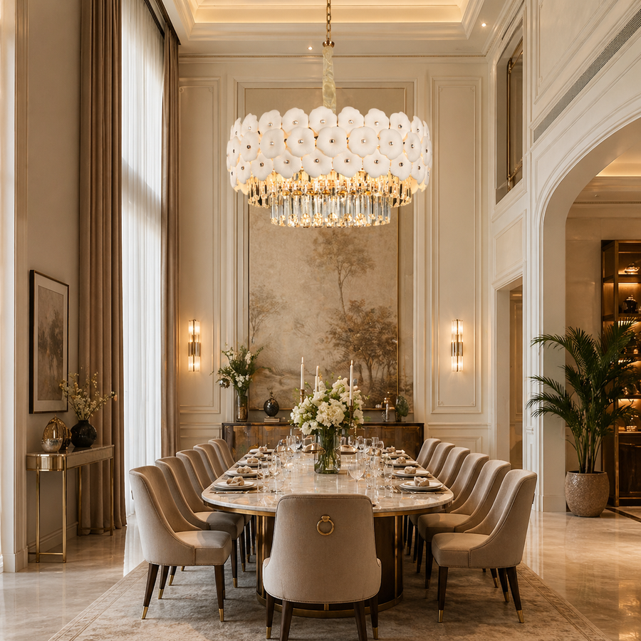Crystal Chandelier PETAL Eleganza 9xE14, D50 cm, Gold, Ρυθμιζόμενο ύψος, Μεταλλικοί και Κρυστάλλινοι Πολυέλαιοι Προεπιλεγμένος Τίτλος Alessandro Design