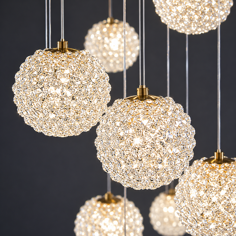 Πολυέλαιος Crystal MILLE, 18xG9, Διάμετρος 60cm x Ύψος 340cm, Κρύσταλλο και μέταλλο, Χρυσός