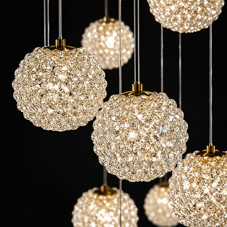 Πολυέλαιος Crystal MILLE, 7xG9, Διάμετρος 15cm x Ύψος 100cm, Κρύσταλλο και μέταλλο, Χρυσός