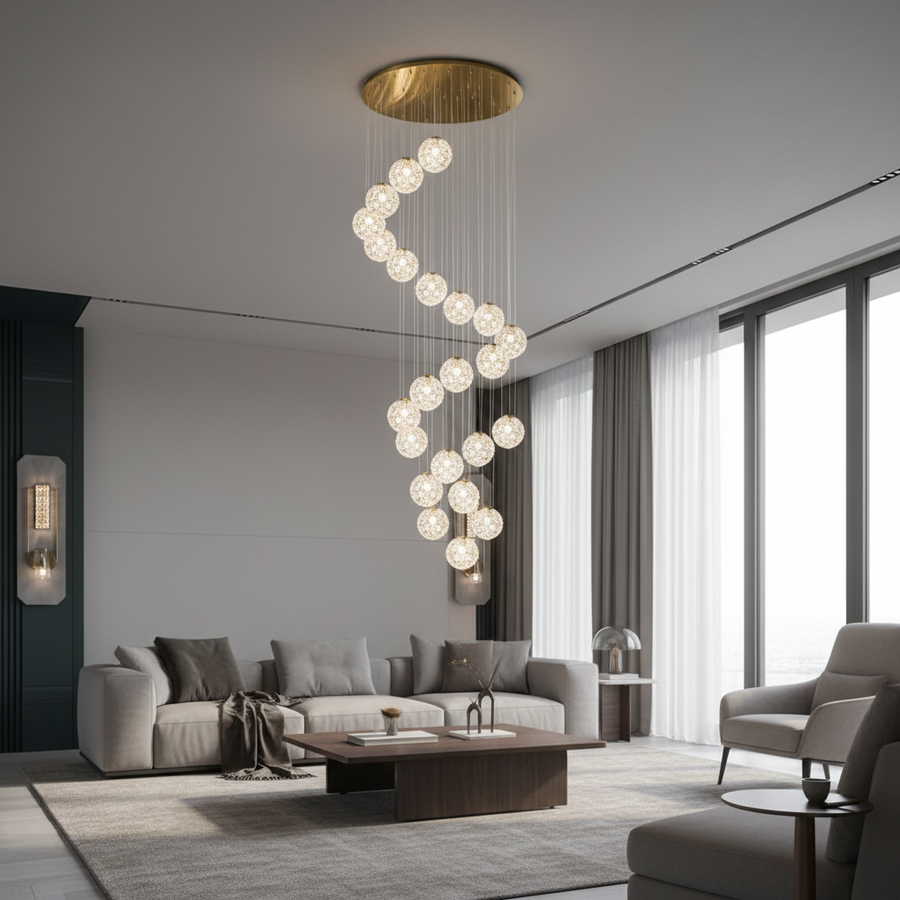 Πολυέλαιος Crystal MILLE, 25xG9, Διάμετρος 60cm x Ύψος 340cm, Κρύσταλλο και μέταλλο, Χρυσός