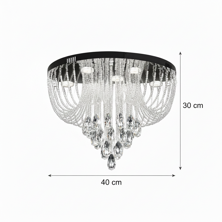 MAGE Crystal LED Chandelier Nobile, 22W, Ζεστό/Ουδέτερο/Ψυχρό φως, Διάμετρος 40cm, Γυαλιστερό χρώμιο