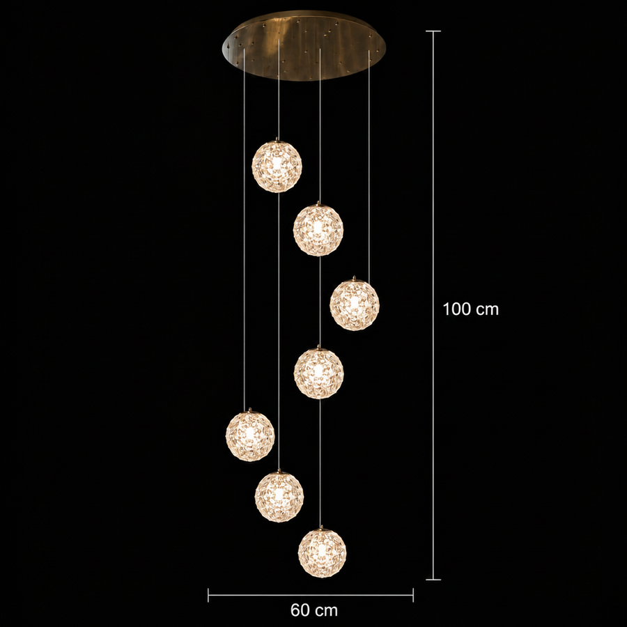 Πολυέλαιος Crystal MILLE, 7xG9, Διάμετρος 15cm x Ύψος 100cm, Κρύσταλλο και μέταλλο, Χρυσός