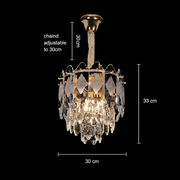 Crystal Chandelier VELVET Petito, 3xE14, D30 cm, Χρυσό, Ρυθμιζόμενο Ύψος, Μέταλλο και Κρύσταλλο