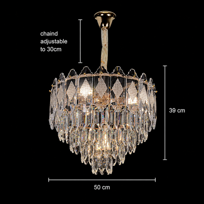 Crystal Chandelier VELVET Eleganza, 9xE14, D50 cm, Χρυσό, Ρυθμιζόμενο Ύψος, Μέταλλο και Κρύσταλλο