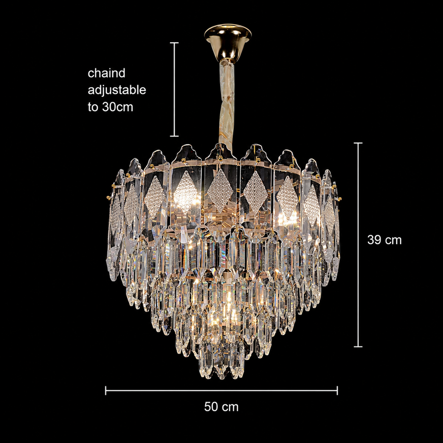 Crystal Chandelier VELVET Eleganza, 9xE14, D50 cm, Χρυσό, Ρυθμιζόμενο Ύψος, Μέταλλο και Κρύσταλλο