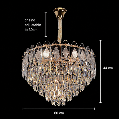 VELVET Crystal Chandelier Eleganza, 12xE14, D60 cm, Χρυσό, Ρυθμιζόμενο Ύψος, Μέταλλο και Κρύσταλλο