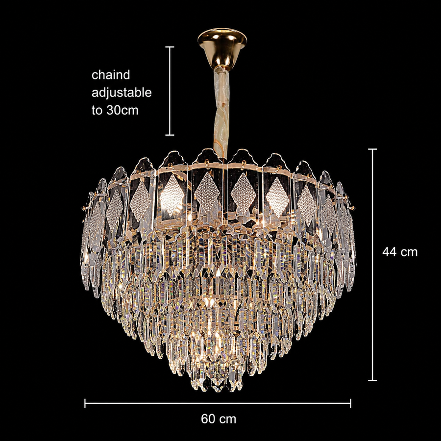 VELVET Crystal Chandelier Eleganza, 12xE14, D60 cm, Χρυσό, Ρυθμιζόμενο Ύψος, Μέταλλο και Κρύσταλλο