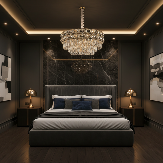 Crystal Chandelier LUCENT Nobile 4xE14, D40 cm, Χρυσό, Ρυθμιζόμενο Ύψος, Μέταλλο και Κρύσταλλο