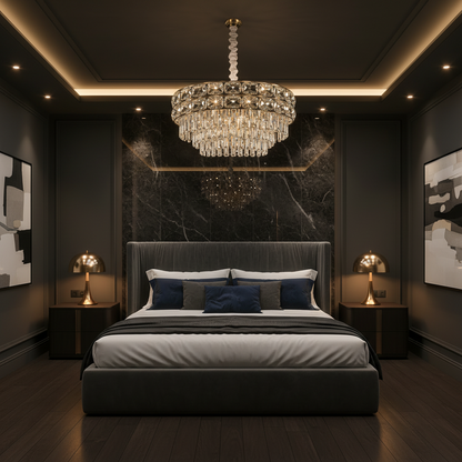 Crystal Chandelier LUCENT Nobile 4xE14, D40 cm, Χρυσό, Ρυθμιζόμενο Ύψος, Μέταλλο και Κρύσταλλο
