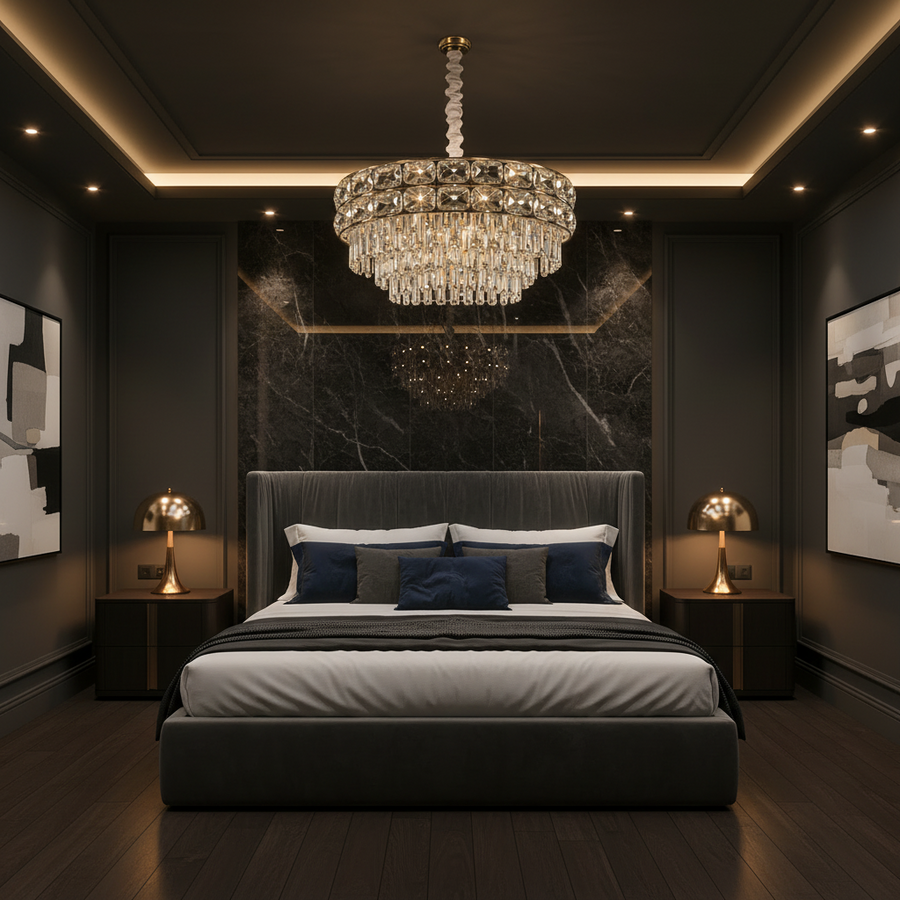 Crystal Chandelier LUCENT Nobile 4xE14, D40 cm, Χρυσό, Ρυθμιζόμενο Ύψος, Μέταλλο και Κρύσταλλο