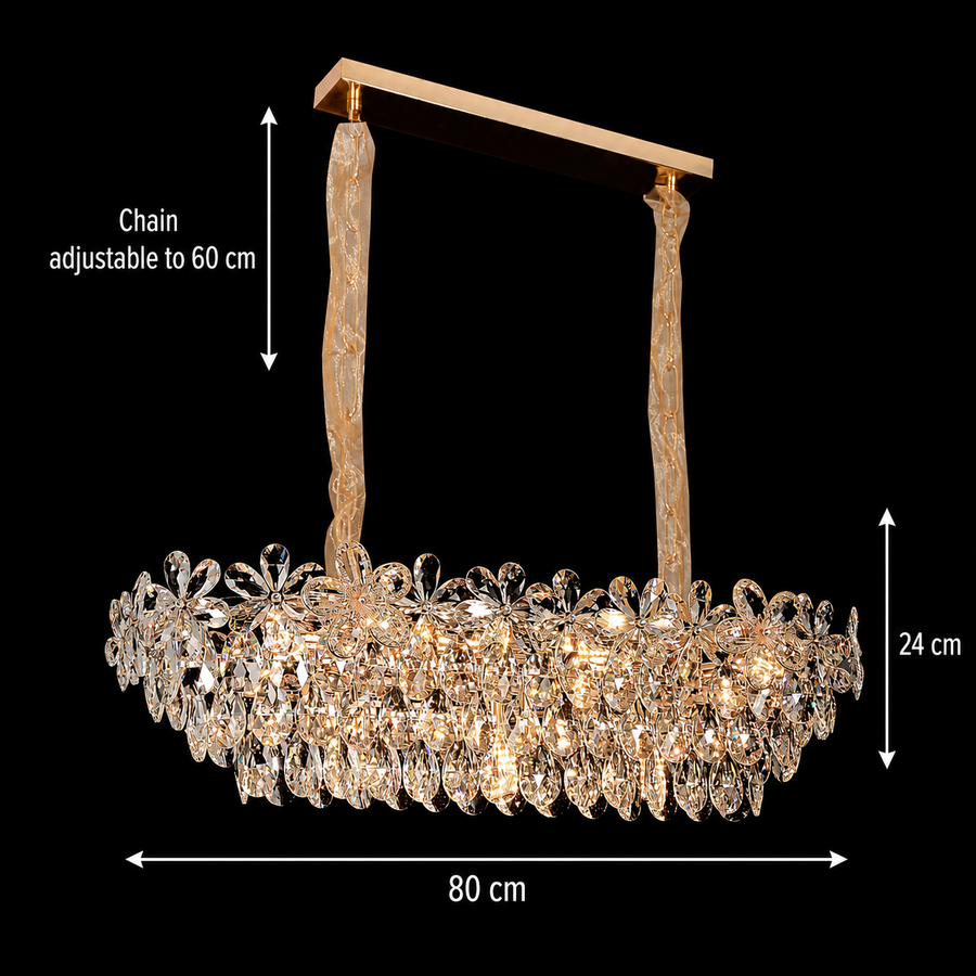 Regalis Crystal Chandelier 11x E14, 80cm, Γυαλιστερό Χρυσό, Ρυθμιζόμενο Ύψος, Μέταλλο και Κρύσταλλο