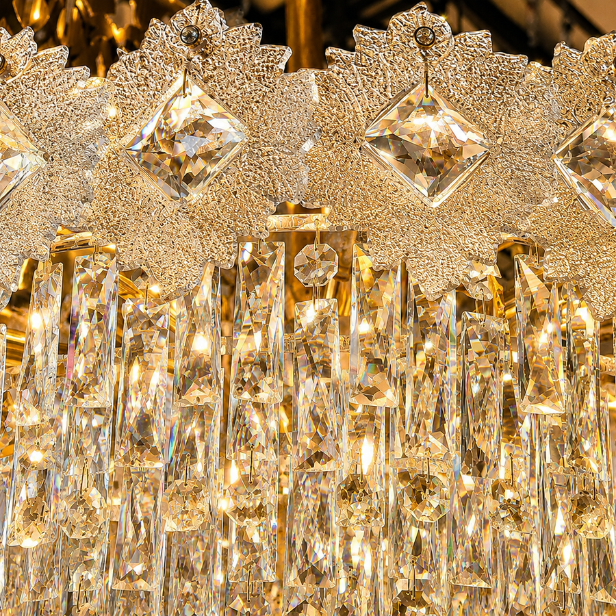 Crystal Chandelier FLEUR Supremo 14xE14, Μέγεθος 100x35 cm, Ύψος 35 cm, Γυαλιστερό Χρυσό, Ρυθμιζόμενο Ύψος, Κομψή σχεδίαση
