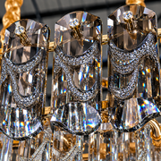 Crystal Chandelier AURUM Elegance 9xE14, Διάμετρος 50cm, Ύψος 35cm, Γυαλιστερό Χρυσό, Ρυθμιζόμενο Ύψος, Κομψή σχεδίαση