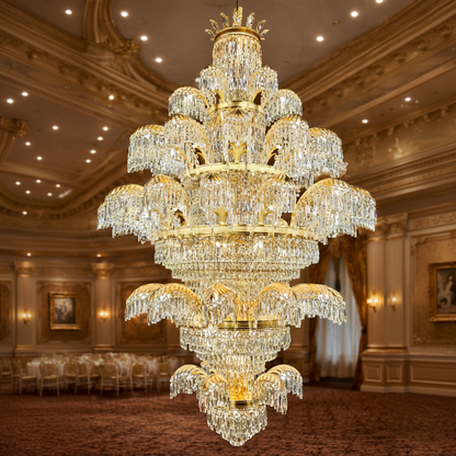 Crystal Chandelier PALACE Grande, 52 μπράτσα, 96xG9, Διάμετρος 150cm, Ύψος 230cm, Γυαλιστερό χρυσό, Ρυθμιζόμενο ύψος, Κομψή σχεδίαση Crystal Chandeliers Προεπιλεγμένος τίτλος Alessandro Design