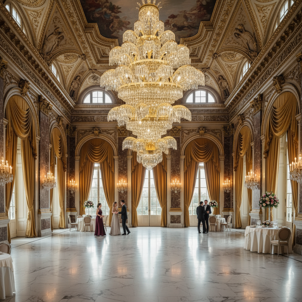 Crystal Chandelier PALACE Grande, 52 μπράτσα, 96xG9, Διάμετρος 150cm, Ύψος 230cm, Γυαλιστερό χρυσό, Ρυθμιζόμενο ύψος, Κομψή σχεδίαση Crystal Chandeliers Προεπιλεγμένος τίτλος Alessandro Design