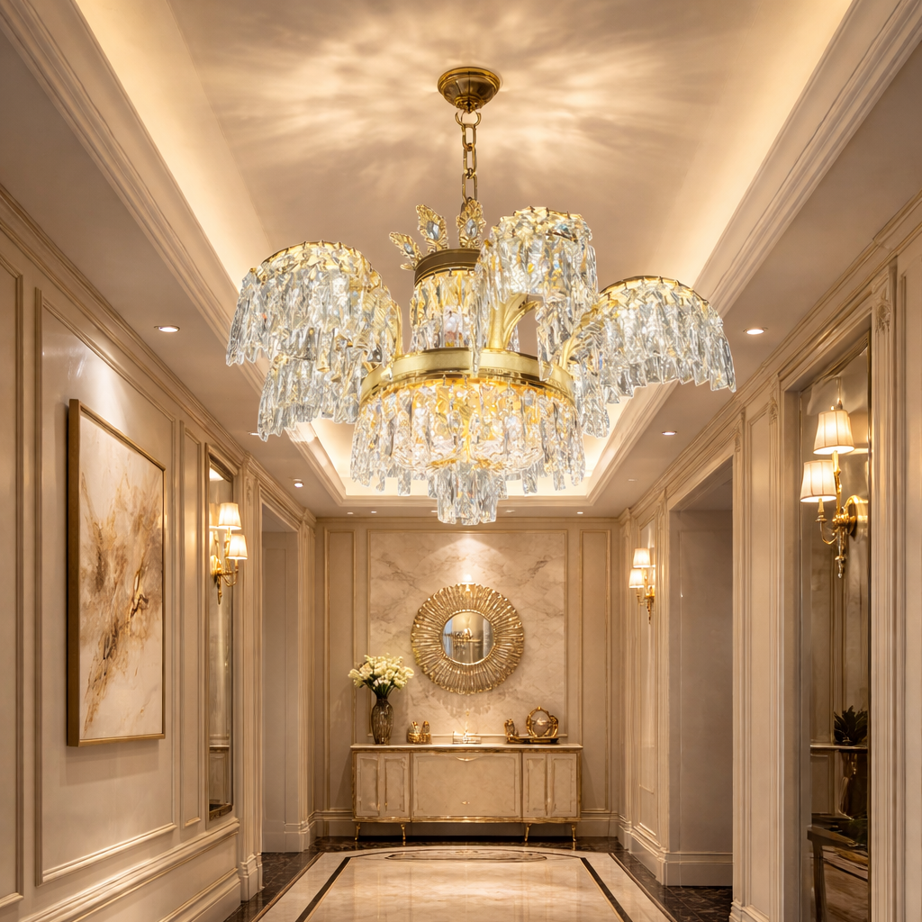 Crystal Chandelier PALACE, 6 μπράτσα, 12xG9, D69cm, Γυαλιστερό χρυσό, ρυθμιζόμενο ύψος, μεταλλικοί και κρυστάλλινοι πολυέλαιοι κρύσταλλοι Προεπιλεγμένος τίτλος Alessandro Design