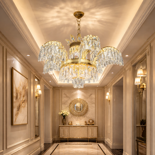 Crystal Chandelier PALACE, 6 μπράτσα, 12xG9, D69cm, Γυαλιστερό χρυσό, ρυθμιζόμενο ύψος, μεταλλικοί και κρυστάλλινοι πολυέλαιοι κρύσταλλοι Προεπιλεγμένος τίτλος Alessandro Design