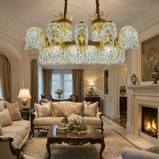 PALACE Grande Cristal Candelabra, 12 μπράτσα, 20xG9, 120cm, Γυαλιστερό χρυσό, Ρυθμιζόμενο ύψος, Metal and Crystal Cristal Candelabra Προεπιλεγμένος τίτλος Alessandro Design