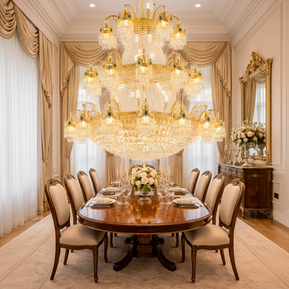 Crystal Chandelier, 61xE14, Διάμετρος 150cm, Ύψος 200cm, Γυαλιστερό χρυσό, Ρυθμιζόμενο ύψος, Κομψή σχεδίαση Crystal Chandelier Προεπιλεγμένος τίτλος Alessandro Design