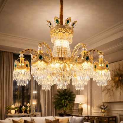 Crystal Chandelier 13xE14, D80cm, Shiny Gold, Ρυθμιζόμενο ύψος, Metal and Crystal Crystal Chandeliers Προεπιλεγμένος τίτλος Alessandro Design