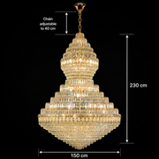 Supremo VELVET Crystal Chandelier, 69xE14, D150 cm, Χρυσό, Ρυθμιζόμενο Ύψος, Μέταλλο και Κρύσταλλο