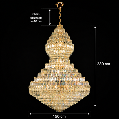 Supremo VELVET Crystal Chandelier, 69xE14, D150 cm, Χρυσό, Ρυθμιζόμενο Ύψος, Μέταλλο και Κρύσταλλο