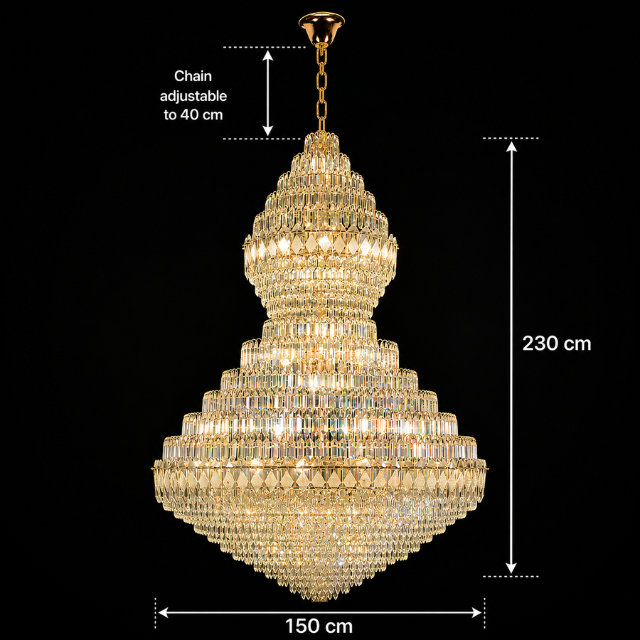 Supremo VELVET Crystal Chandelier, 69xE14, D150 cm, Χρυσό, Ρυθμιζόμενο Ύψος, Μέταλλο και Κρύσταλλο
