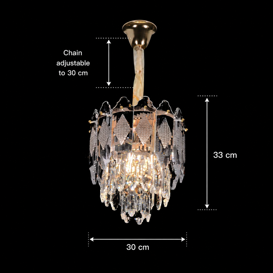 Crystal Chandelier VELVET Petito, 3xE14, D30 cm, Χρυσό, Ρυθμιζόμενο Ύψος, Μέταλλο και Κρύσταλλο