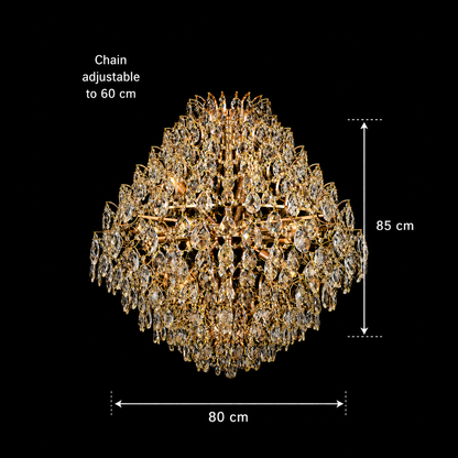 Πολυέλαιος KONIG Regalis Crystal, 15xE14, D80 cm, Χρυσός, Ρυθμιζόμενο Ύψος, Μέταλλο και Κρύσταλλο