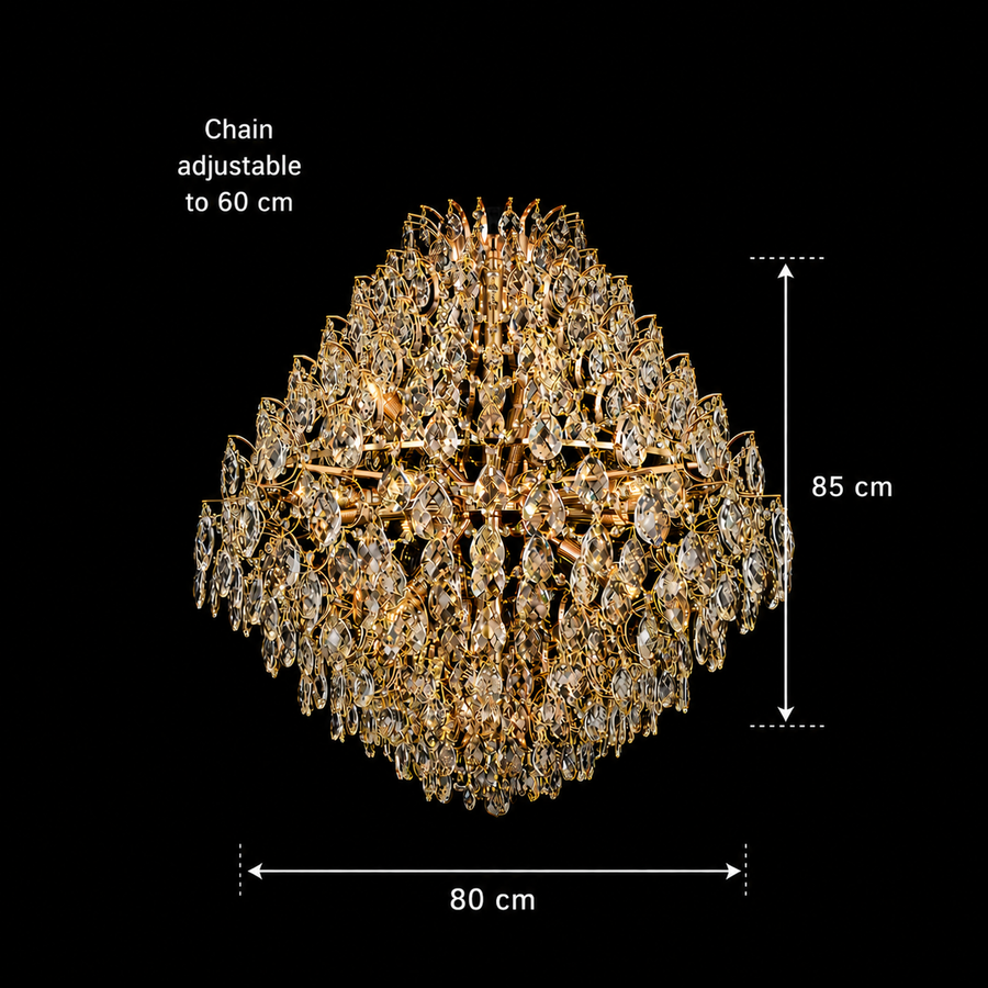 Πολυέλαιος KONIG Regalis Crystal, 15xE14, D80 cm, Χρυσός, Ρυθμιζόμενο Ύψος, Μέταλλο και Κρύσταλλο