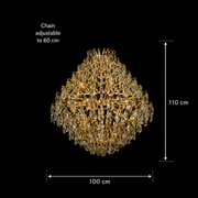 KONIG Supremo Crystal Chandelier, 24xE14, D100 cm, Χρυσό, Ρυθμιζόμενο ύψος, Μέταλλο και Κρύσταλλο