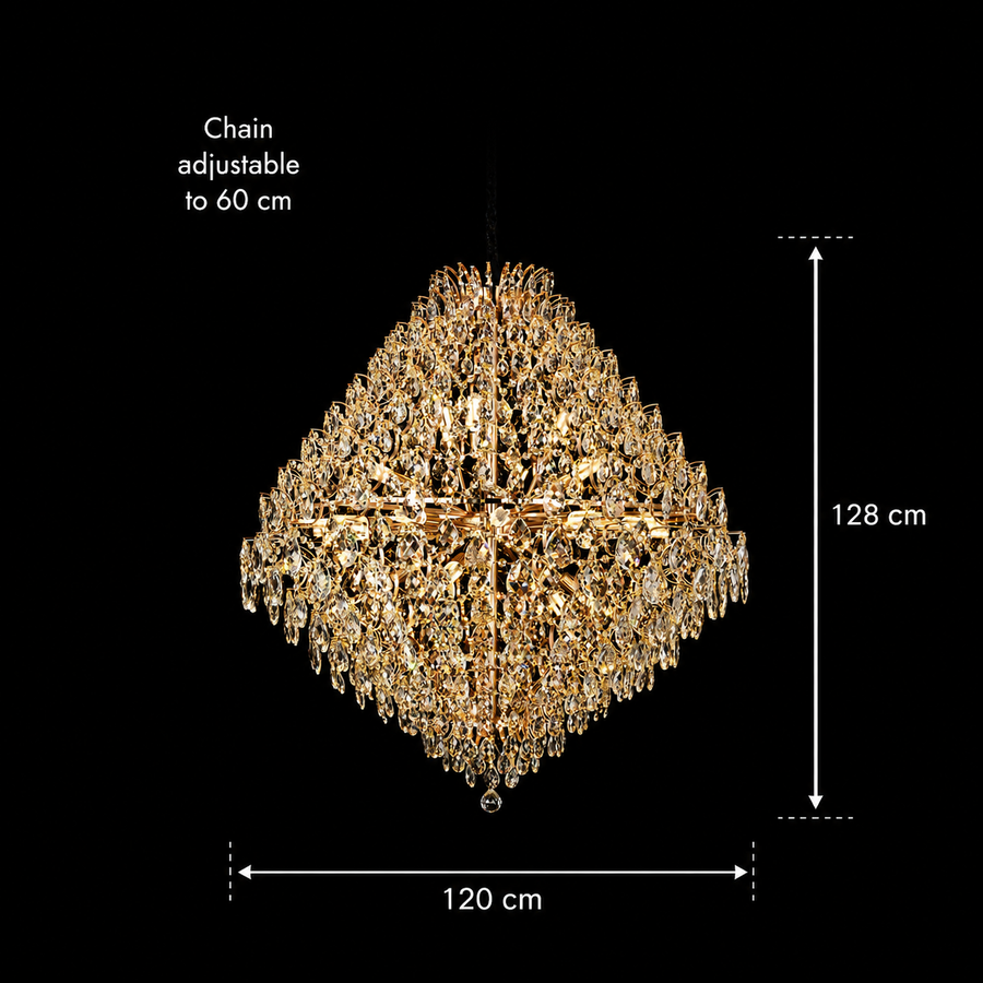 Πολυέλαιος KONIG Grande Crystal, 32xE14, D120 cm, Χρυσός, Ρυθμιζόμενο Ύψος, Μέταλλο και Κρύσταλλο