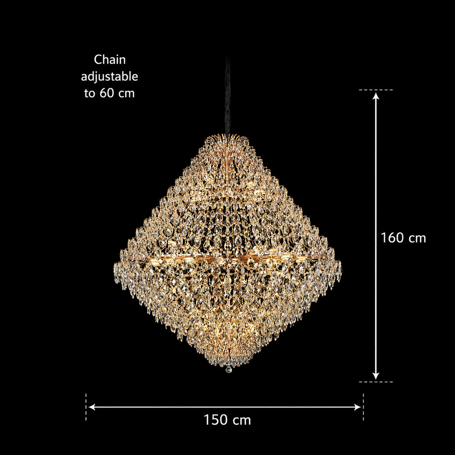 Πολυέλαιος KONIG Grande Supremo Crystal, 54xE14, D150 cm, Χρυσός, Ρυθμιζόμενο ύψος, Μέταλλο και Κρύσταλλο