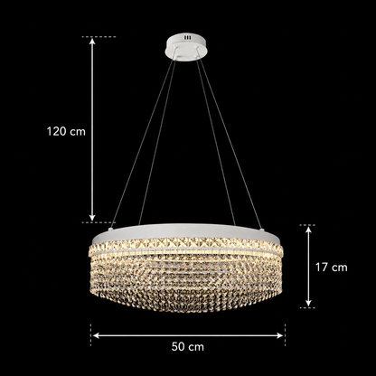 Κρυστάλλινος πολυέλαιος VOLNA Eleganza, 102W, D50cm, Ζεστό/Ουδέτερο/Ψυχρό φως, Λευκό, Μεταλλικό και Κρύσταλλο