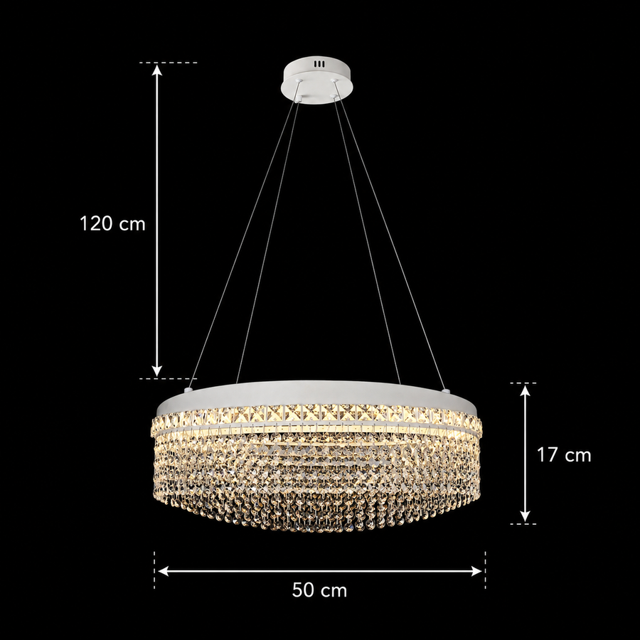 Κρυστάλλινος πολυέλαιος VOLNA Eleganza, 102W, D50cm, Ζεστό/Ουδέτερο/Ψυχρό φως, Λευκό, Μεταλλικό και Κρύσταλλο